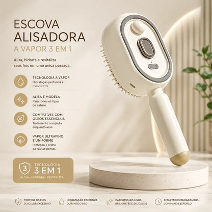 Escova Elétrica Alisadora Ar 3 em 1 a Vapor Recarregável Super Potente