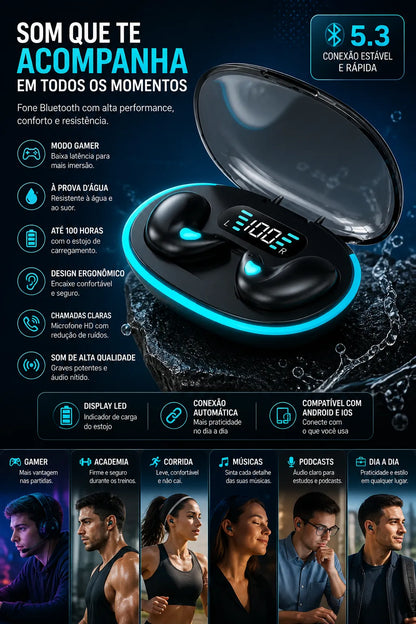 Fone Bluetooth Xiaomi 5.3 EarFit Pró A Prova D´agua Atividade Física Gamer Musicas