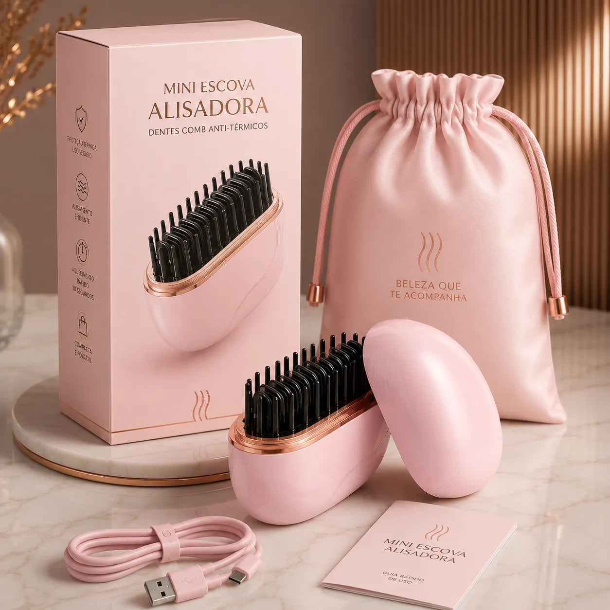 Lançamento Mini Alisador Portátil Recarregável com Revestimento Anti-Queimaduras Sem Fio Carregamento USB-C 2026