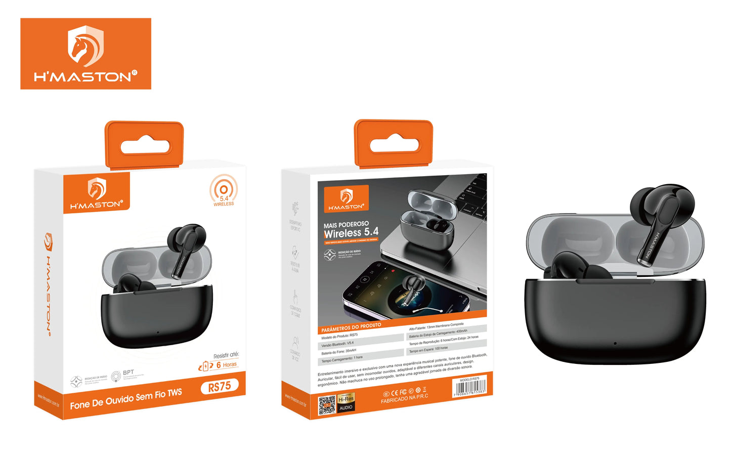 H'Maston RS75 Fone Bluetooth TWS ANC Sem Fio - Som Impecável